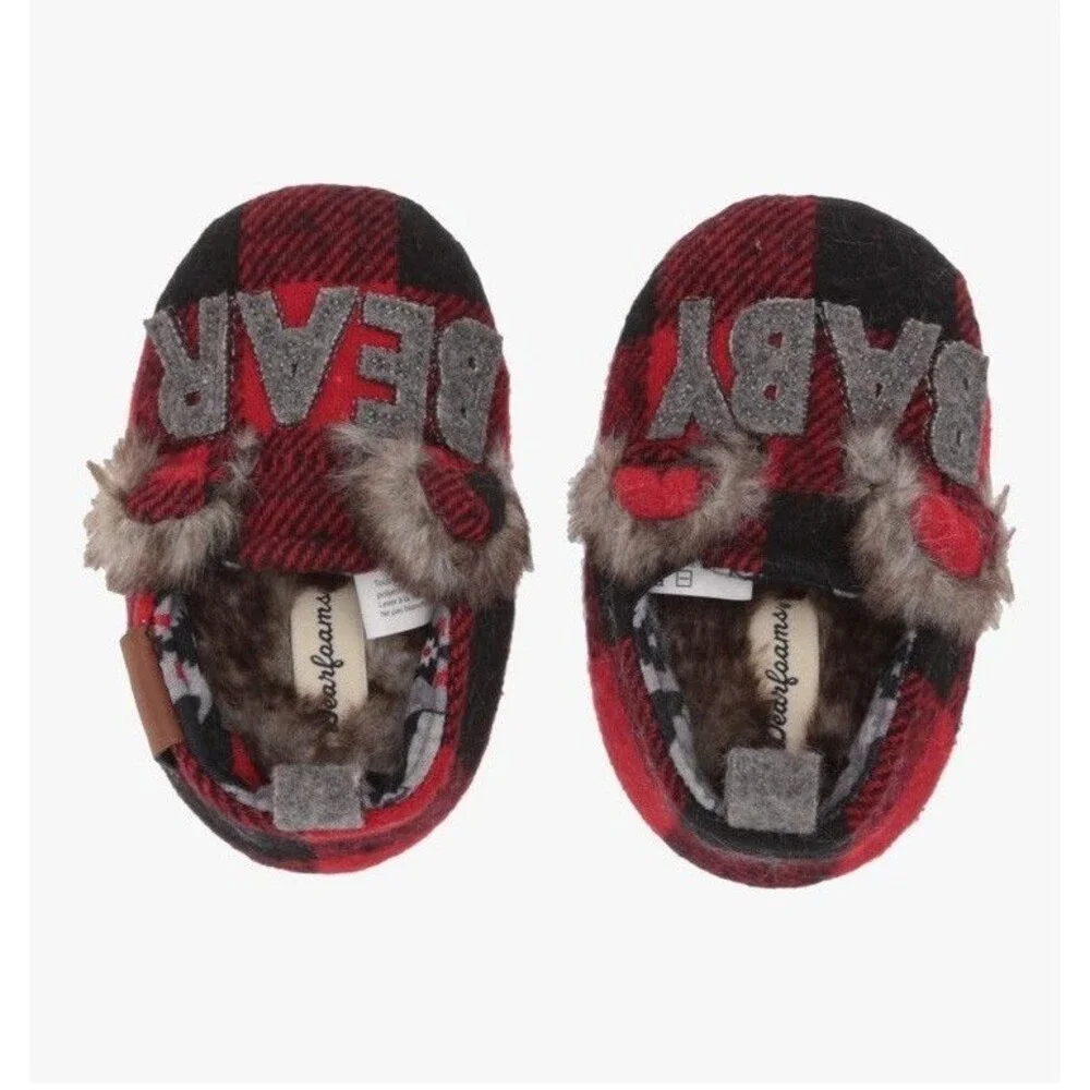 Dearfoams Unisex Kids' Slippers Baby Size 6/9 Months, Red Black Plaid NEW